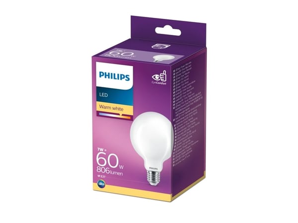 Philips - LED-lyspære - form: G93 - mattslipt finish - E27 - 7 W (ekvivalent 60 W) - klasse E - varmt hvitt lys - 2700 K