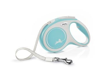 Flexi New Comfort M Tape 5 m, Koira, Sisäänvedettävä hihna, Sininen, Valkoinen, Nauha, 25 kg, Yksivärinen