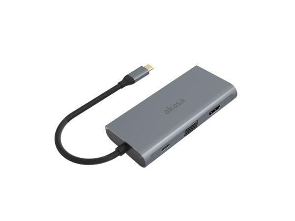 Akasa USB Type-C 9-In-1 Dock - USB-C, VGA, HDMI, RJ45, 3x USB-A, SD, microSD, USB Type-C, HDMI, RJ-45, USB 3.2 Gen 1 (3.1 Gen 1), VGA, RJ-45, Alumi...