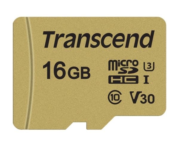 Transcend 500S - Flashminnekort (microSDHC til SD-adapter inkludert) - 16 GB - Video Class V30 / UHS-I U3 / Class10 - microSDHC