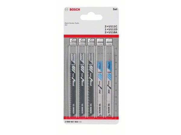Bosch Accessories 2608667855 stikksagblad-sett Basic for tre og metall, 5-delt, universalskaft, 5 stk