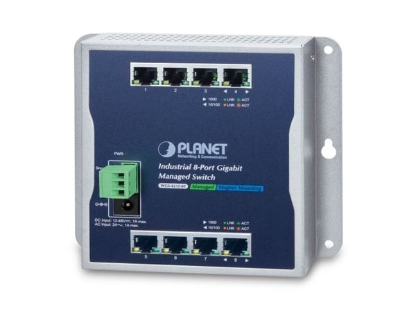 PLANET WGS-4215-8T - Switch - Styrt - 8 x 1000Base-T - DIN-skinnemonterbar, veggmonterbar - DC-strøm