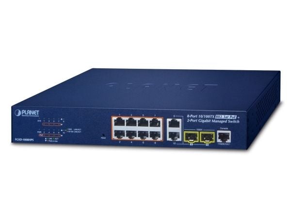 PLANET FGSD-1008HPS, Håndtert, Fast Ethernet (10/100), Full tosidig, Strøm over Ethernet (PoE)