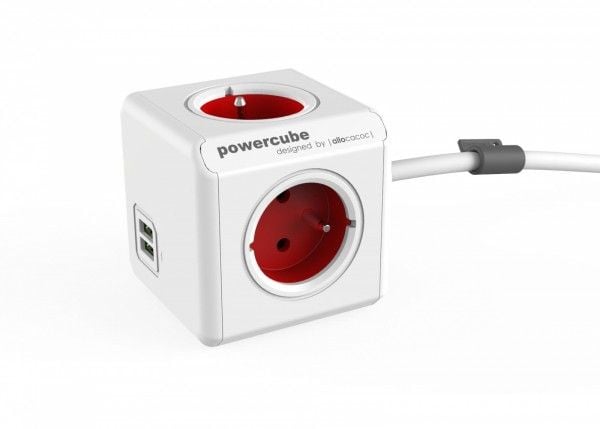 Allocacoc PowerCube extended usb - Virranjakoyksikkö - AC 250 V - lähtöliittimet: 4 (USB, tyyppi E) - 1,5 m johto - Boston red - Boston red