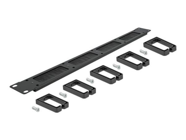 Delock Cable Management Brush Strip with 5 hooks - Styringspanel for rackkabler med børste - svart - 1U - 19"