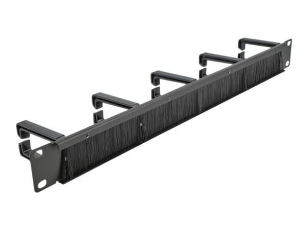 Delock Cable Management Brush Strip with 5 hooks - Styringspanel for rackkabler med børste - svart - 1U - 19"