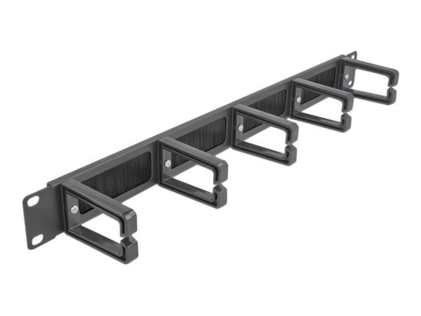 Delock Cable Management Brush Strip with 5 hooks - Styringspanel for rackkabler med børste - svart - 1U - 19"