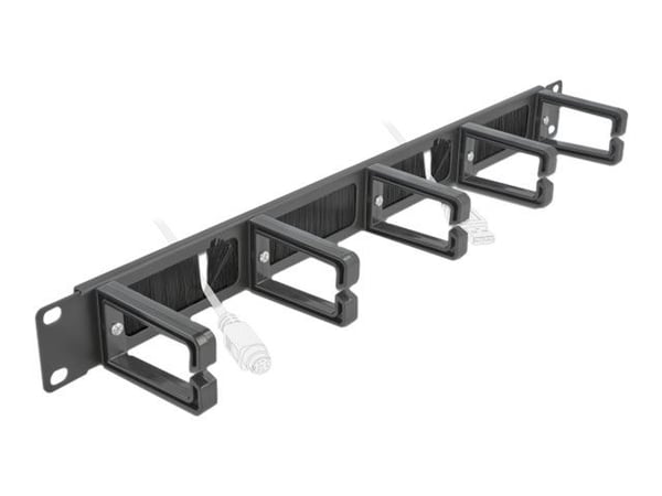 Delock Cable Management Brush Strip with 5 hooks - Styringspanel for rackkabler med børste - svart - 1U - 19"