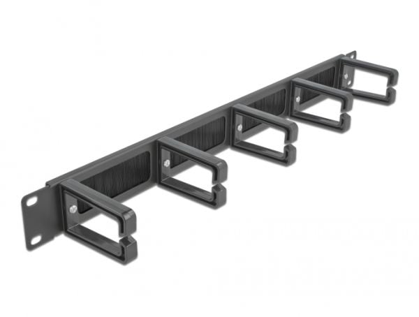 Delock Cable Management Brush Strip with 5 hooks - Styringspanel for rackkabler med børste - svart - 1U - 19"