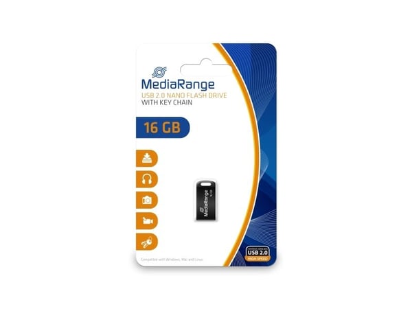 MediaRange Nano - USB-flashstasjon - 16 GB - USB 2.0 - svart