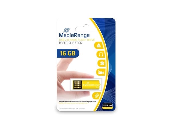 MediaRange Nano - USB-minne - 16 GB - USB 2.0 - gul