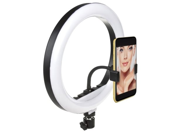 Maclean MCE610 10-tums (12 W) LED-ring med stativ och Bluetooth-lås, 3 färger, 10 ljusnivåer (10–100%), 160 LED