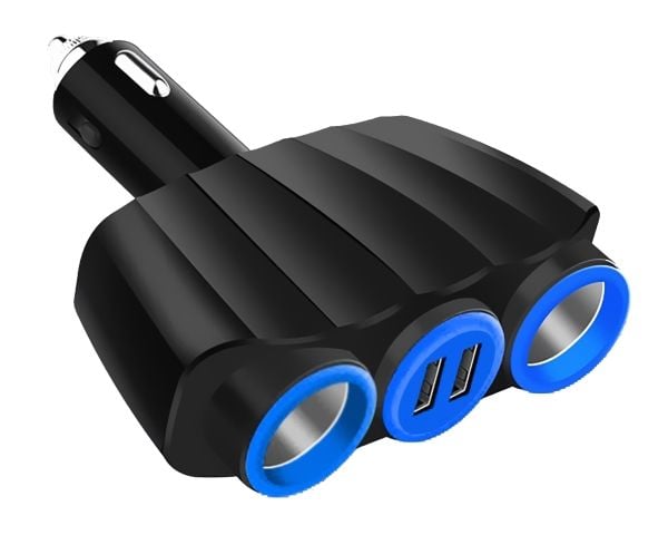 Grenadapter til sigarettenner VAKOSS TP-3268K 2 uttak + 2xUSB svart