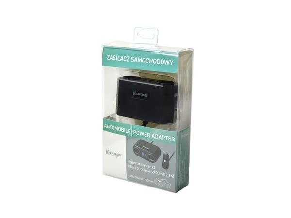Vakoss Automobile Power Adapter, Auto, DC, 7 m, Musta