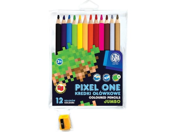 Pixel One jumbo runda kritor 12 färger + vässare ASTRA