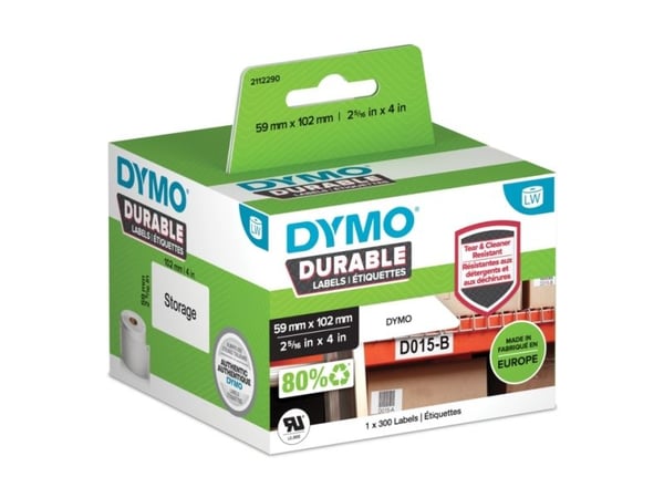 DYMO LabelWriter DURABLE - Polypropylen (PP) - permanet adhesiv - hvit - 59 x 102 mm 300 etikett(er) (1 rull(er) x 300) merkelapper