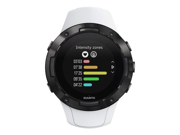 Suunto 5 - 46 mm - svart - sportklocka med rem - silikon - vit - handledsstorlek: 130-210 mm - Bluetooth - 66 g