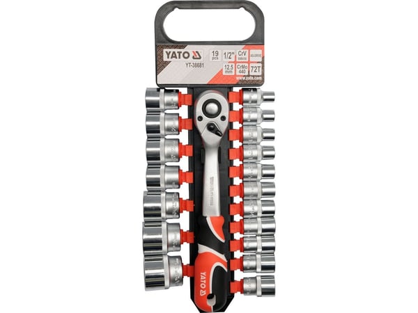 Yato YT-38681, Pipenøkkelsett, 19 stykker, Kromfarget, Oransje, Plast, Stål, 25,5 cm, 2,417 g