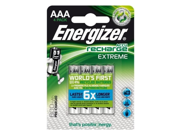 Genopladelige batterier Energizer NIMH AAA, pakke a 4 stk.