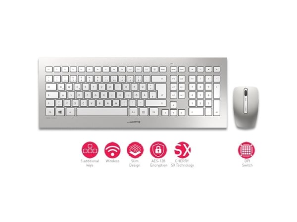 CHERRY DW 8000 - Tastatur- og mussett - trådløs - RF, 2.4 GHz - Fransk - hvit, sølv