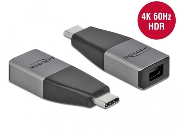 Delock - Video adapter - USB-C (hann) til Mini DisplayPort (hunn) - USB 3.2 Gen 1 / DisplayPort 1.2 - 4K 60Hz støtte - grå