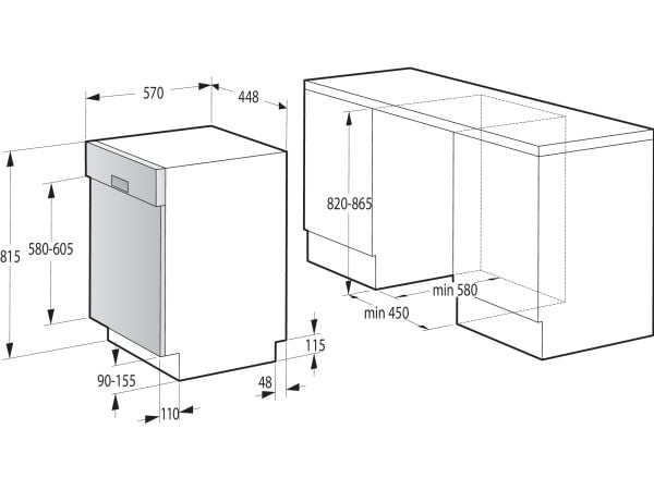 Gorenje GI 561 D 10 S EB, Halvintegrerad, Slimline (45 cm), Silver, Knappar, Rostfritt stål, 11 kuvert