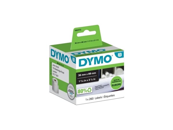 DYMO LabelWriter Large - Selvklebende - hvit - 89 x 36 mm 260 etikett(er) (1 rull(er) x 260 adresseetiketter)