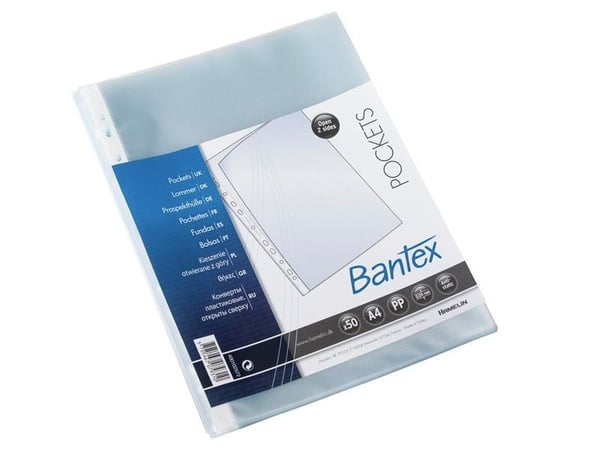Lomme Bantex med åbning i top og langs hulkant 0,09 mm transparent - (50 stk.)