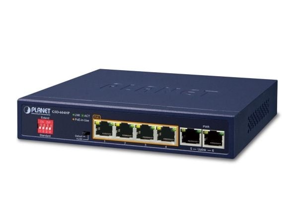 PLANET GSD-604HP, Uhåndtert, Gigabit Ethernet (10/100/1000), Strøm over Ethernet (PoE)