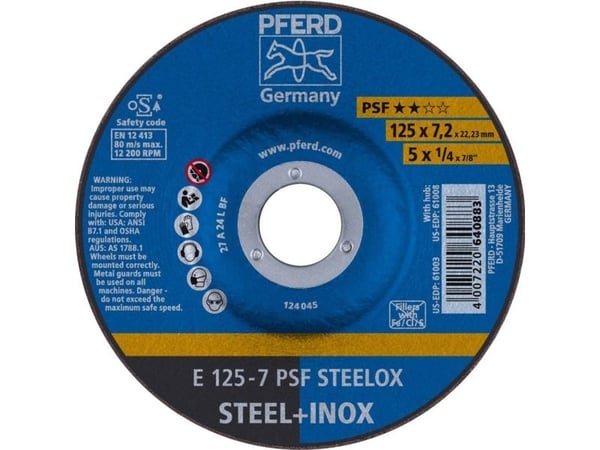 PFERD 62012640, 12,5 cm, 2,22 cm, 7,2 mm, 12200 RPM, 10 stykker