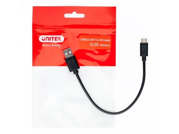 USB-kabel Unitek USB-A til USB-C 0,25 m svart (Y-C480BK)