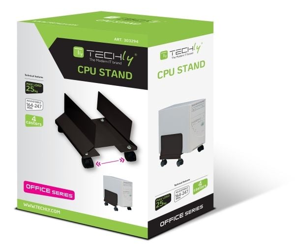 Techly ICA-CS 34, Multimediakärry, Musta, PC, 25 kg, 195 mm, 240 mm