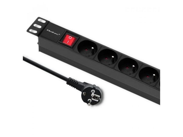 Qoltec - Power strip (rack-versio) - AC 220-240 V - 3680 Watt - tulo: virta - lähtöliittimet: 8 (8 x E-tyyppi) - 1U - 19" - 2 m johto - musta - 2 m...