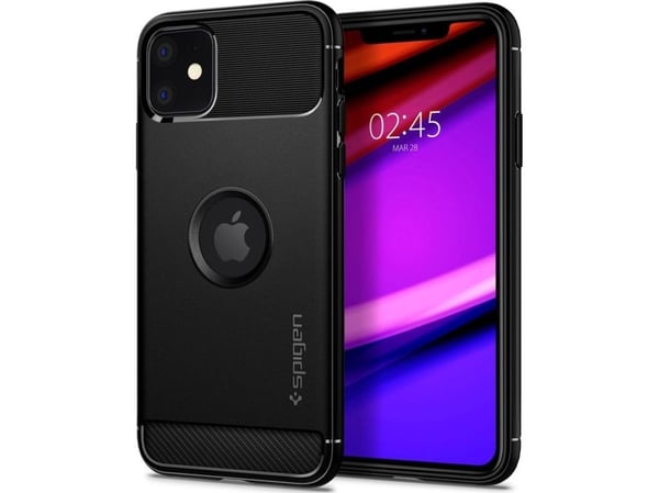 Spigen Rugged Armor, Suojus, Apple, iPhone 11, Musta