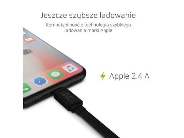 Green Cell GCmatte - Lightning-kabel - USB hann til Lightning hann - 25 cm - svart - flat