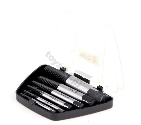Yato YT-0590, Skrueuttrekkersett, - Ø3-6mm x 52mm - Ø6-8mm x 58mm - Ø8-11mm x 66mm - Ø11-14mm x 75mm - Ø14-18mm x 80mm -..., Boks, 6 stykker