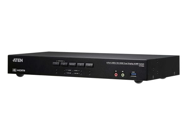ATEN CS1844 4-Port USB 3.0 4K HDMI Dual Display KVMP Switch - KVM / lyd / USB-svitsj - 4 x KVM/lyd/USB - 1 lokalbruker - stasjonær