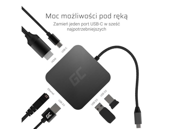 Green Cell HUB2 - Dokkingstasjon - USB-C - HDMI - 1GbE - 87 watt