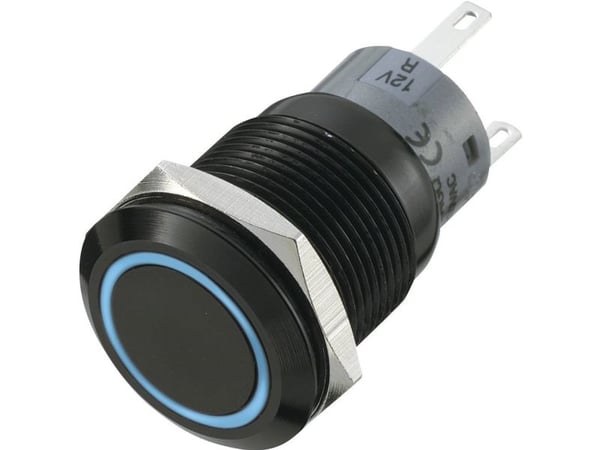 TRU COMPONENTS 702182 LAS1-AGQ-11E/B vandalbeständig tryckknapp 22 x 37 mm IP67 Blå 1 st Av/På