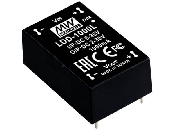 MEAN WELL LDD-1000L, 2000000 h, 0.99 A, 1 A, 20,3 mm, 31,8 mm, 12,2 mm