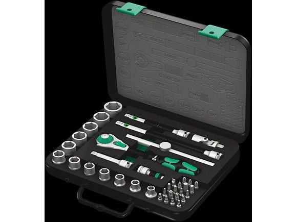 Wera 05003596001, Støpselsett, 3/8", Imperisk, 1 hoder, 1/2,1/4,3/4,3/8,5/16,5/8,7/16,7/8,9/16,11/16,11/32,13/16", T10, T15, T20, T25, T27, T30, T40