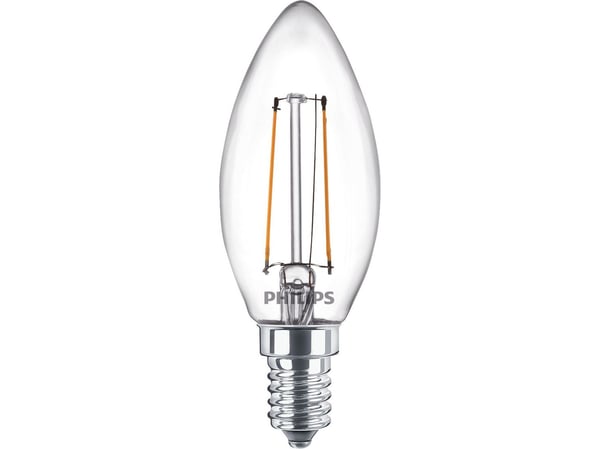 Philips - LED-filamentlyspære - form: B35 - klar finish - E14 - 2 W (ekvivalent 25 W) - klasse E - varmt hvitt lys - 2700 K - gjennomsiktig (en pak...
