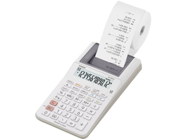 Casio HR-8RCE, skrivebord, utskrift, 12 siffer, 1 linjer, batteri, hvit