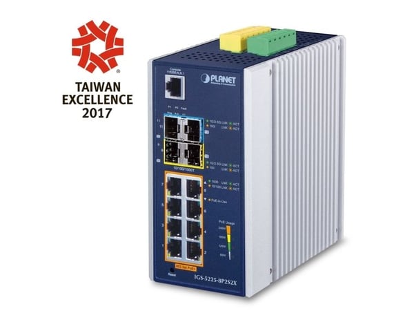 PLANET IGS-5225-8P2S2X - Switch - L3 - Styrt - 8 x 10/100/1000 (PoE+) + 2 x SFP + 2 x 10 Gigabit SFP+ - DIN-skinnemonterbar, veggmonterbar - PoE+ (...