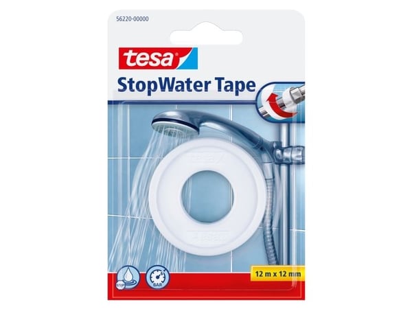 TESA StopWater, Tejp/band, Vit, Polytetrafluoreten (PTFE), 1 styck, Water leaks can usually be traced back to screw connections that do not seal pr...