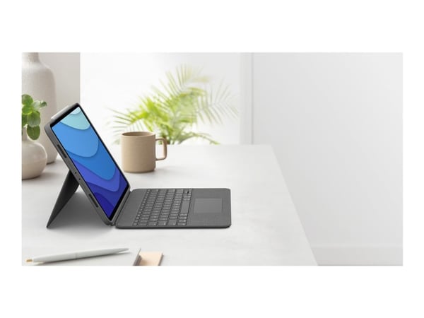 Logitech Combo Touch - Tangentbord och foliefodral - med pekdyna - bakgrundsbelyst - Apple Smart connector - QWERTY - brittisk - oxford-grå - för A...