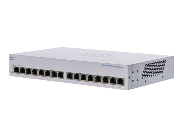 Cisco CBS110, Hallitsematon, L2, Gigabit Ethernet (10/100/1000), Täysin kaksipuolinen, Telineasennus, 1U