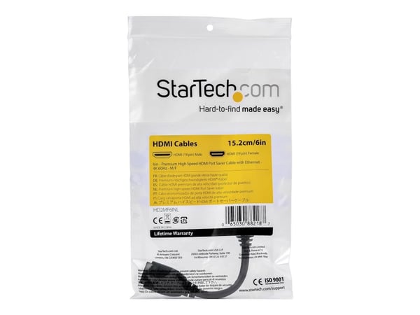 Startech 6in High Speed HDMI Port Saver Cable with 4K 60Hz - Short HDMI 2.0 Male to Female Adapter Cable - Port Extender (HD2MF6INL) - HDMI-forleng...