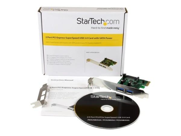 Startech 2 Port PCI Express (PCIe) SuperSpeed USB 3.0 Card Adapter with UASP - SATA Power - Dual Port USB 3 PCIe Controller (PEXUSB3S24) - USB-adap...