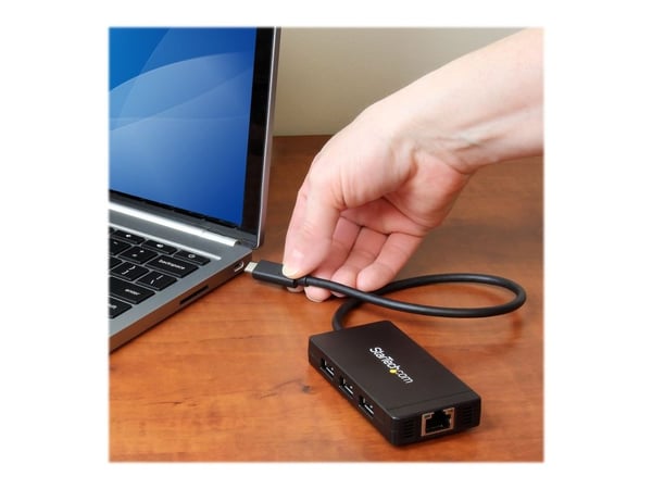 Startech 3 Port USB C Hub with Ethernet - USB-C to 3x USB-A w/ Power Adapter & Gigabit Ethernet - Thunderbolt 3 Compatible - USB C Network Adapter ...